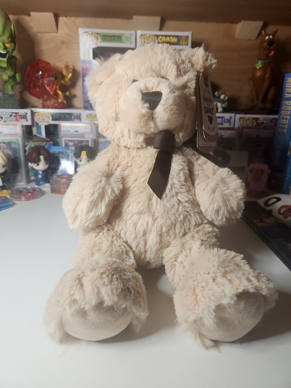 GANZ Cream Plush Teddy Bear with Brown Ribbon